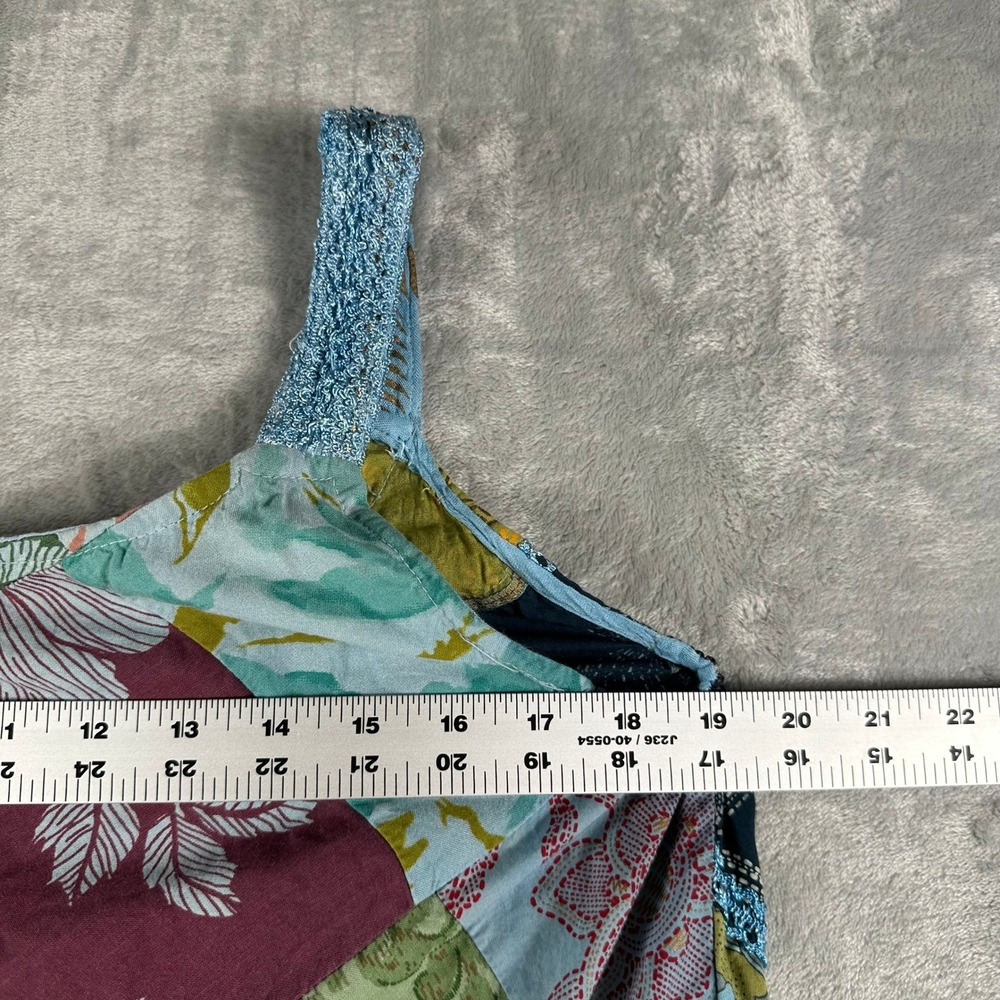 Advance Patchwork Midi Dress Womens OS Blue Floral Crochet Trim Boho Cottagecore - Picture 6 of 8